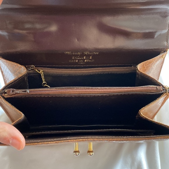 Vintage Murray Kruger Caramel Brown Snakeskin Embossed Top Handle Handbag - Picture 10 of 17